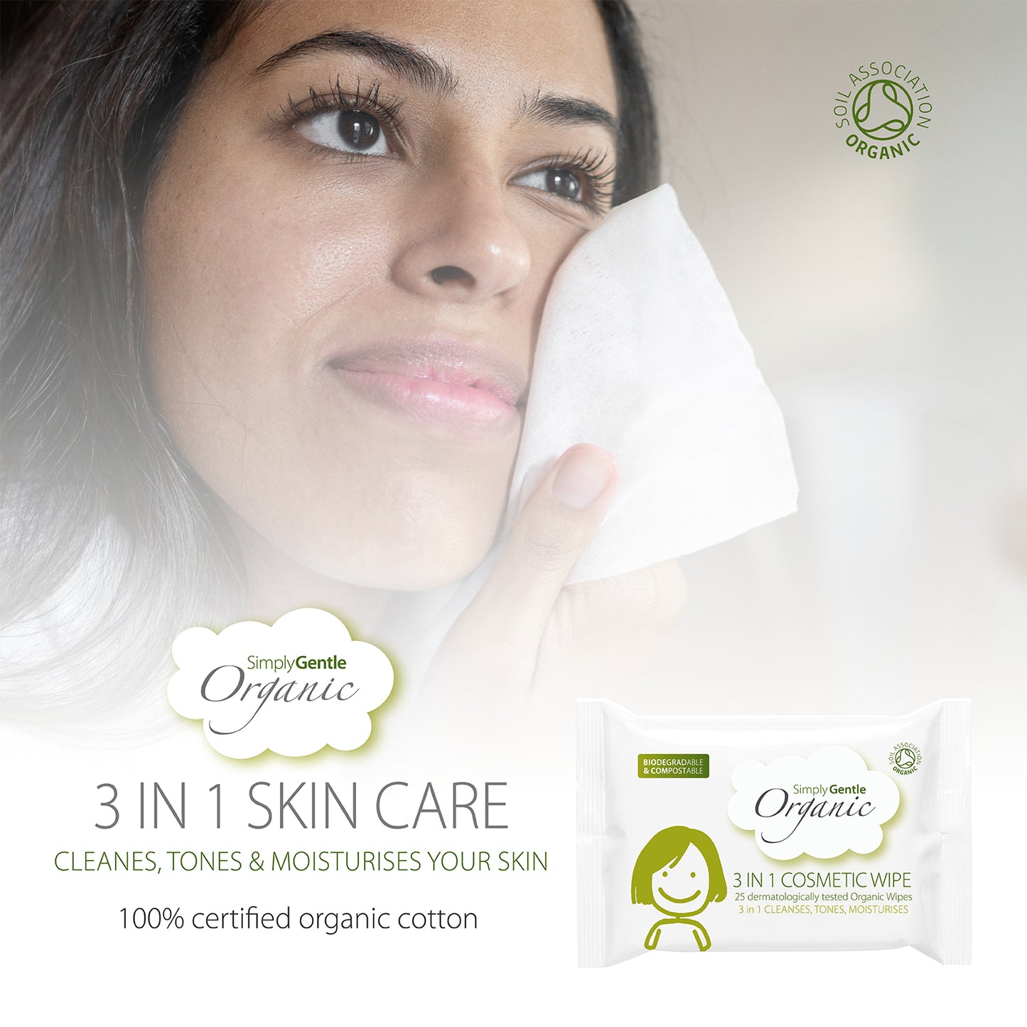 Simply Gentle Organic 3 in 1 Cosmetic Wipes